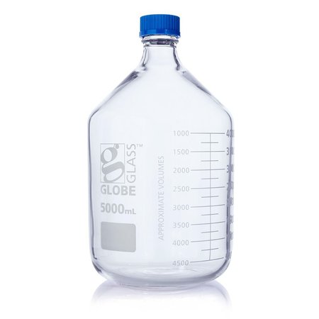 GLOBE SCIENTIFIC Bottle, Media, Globe Glass, 5000mL, GL45 Screw Cap, Dual Graduations, 1/Box 8105000